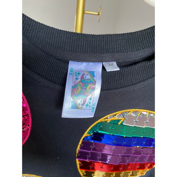 Queen of Sparkles Sweater Dress Sequin Disco Ball 3D Art to Wear Retro Valentine - Picture 2 of 11